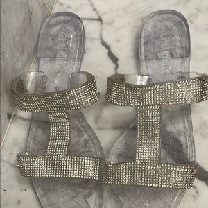 Olivia Miller Silver Crystal Clear Jelly Sandals